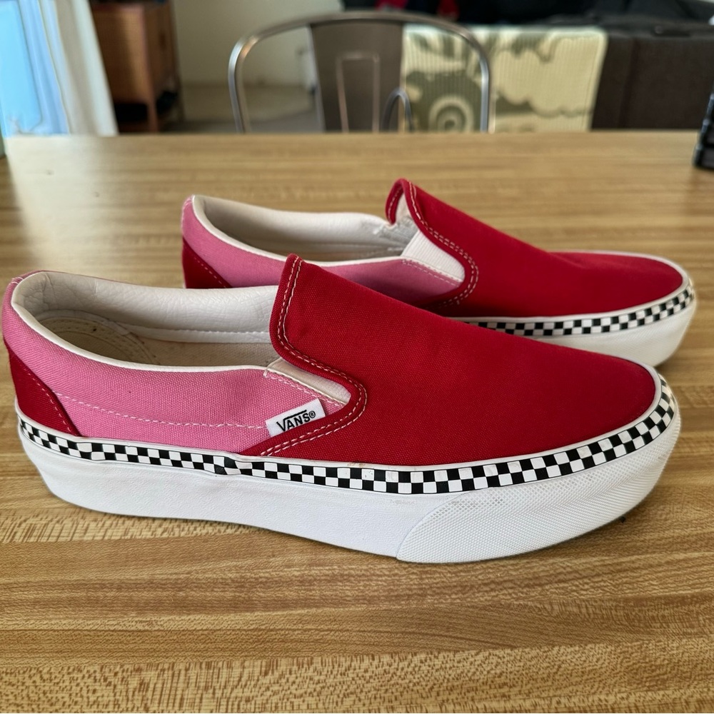 Platform Pink and Red Slip on Vans
